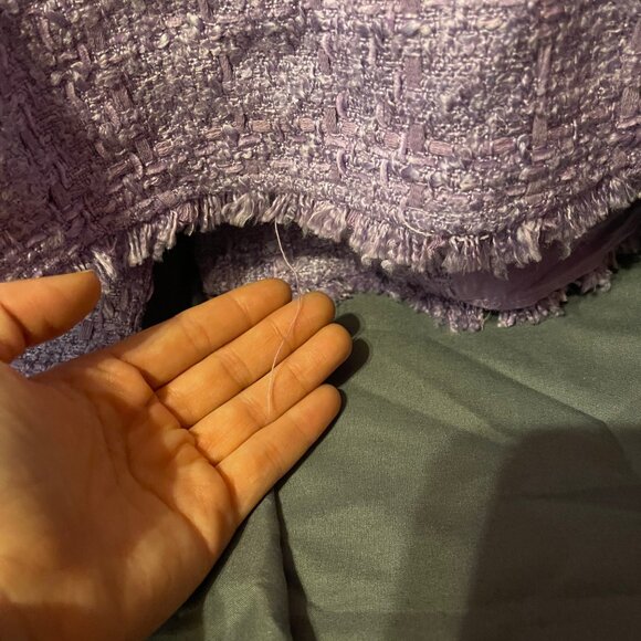 Womens ZARA Lilac Rhinestone Button-Up Front, Sleeveless, Tweed, Mini Dress - Picture 10 of 12